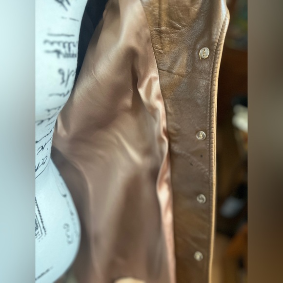 Vintage Leather Coat, Tan Mid Length Button Front, Womens Sz M - Picture 5 of 12